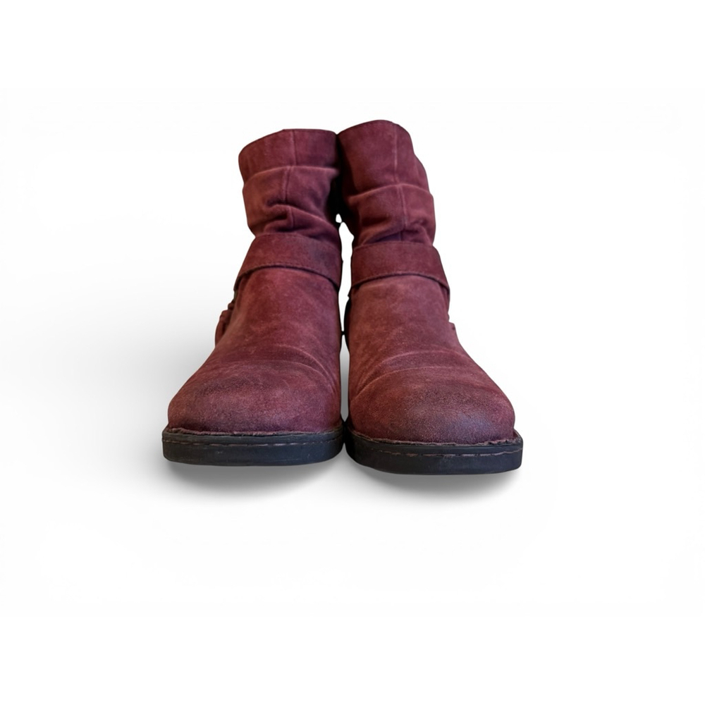 Born Women’s Burgundy Suede Ankle Boots Tassel O-Ring Strap Size 9M - Picture 3 of 8
